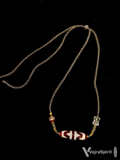 Red Meat Double Tiger Tooth Dzi Necklace