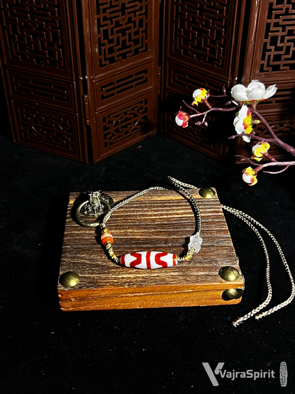 Red Meat Double Tiger Tooth Dzi Necklace