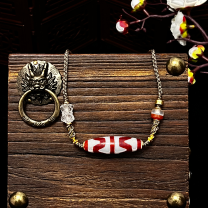 Red Meat Double Tiger Tooth Dzi Necklace