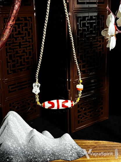 Red Meat Double Tiger Tooth Dzi Necklace
