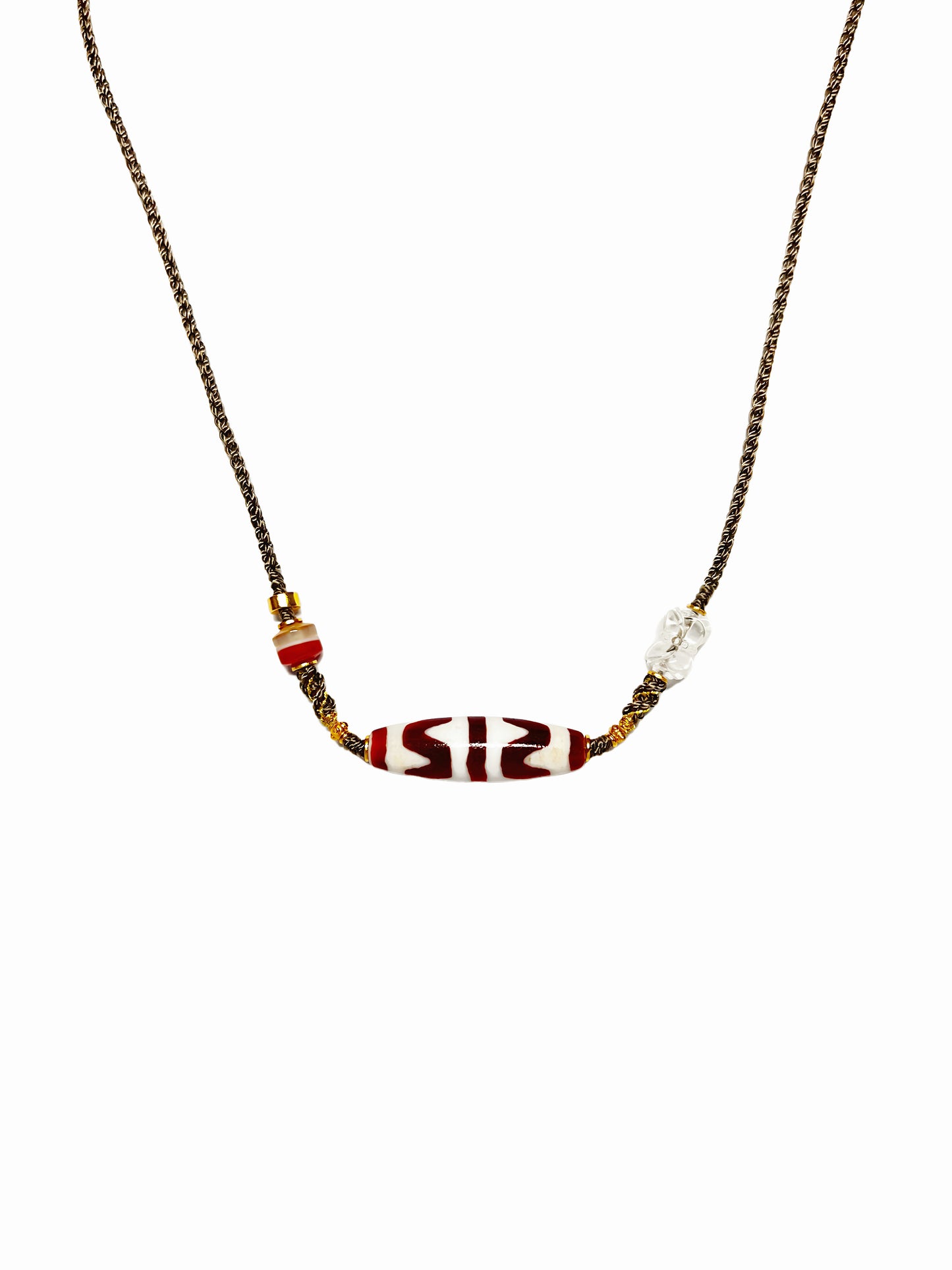 Red Meat Double Tiger Tooth Dzi Necklace