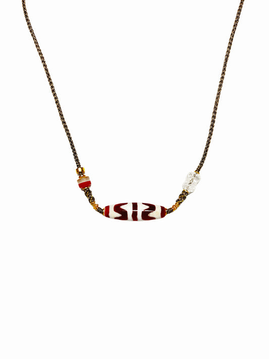 Red Meat Double Tiger Tooth Dzi Necklace